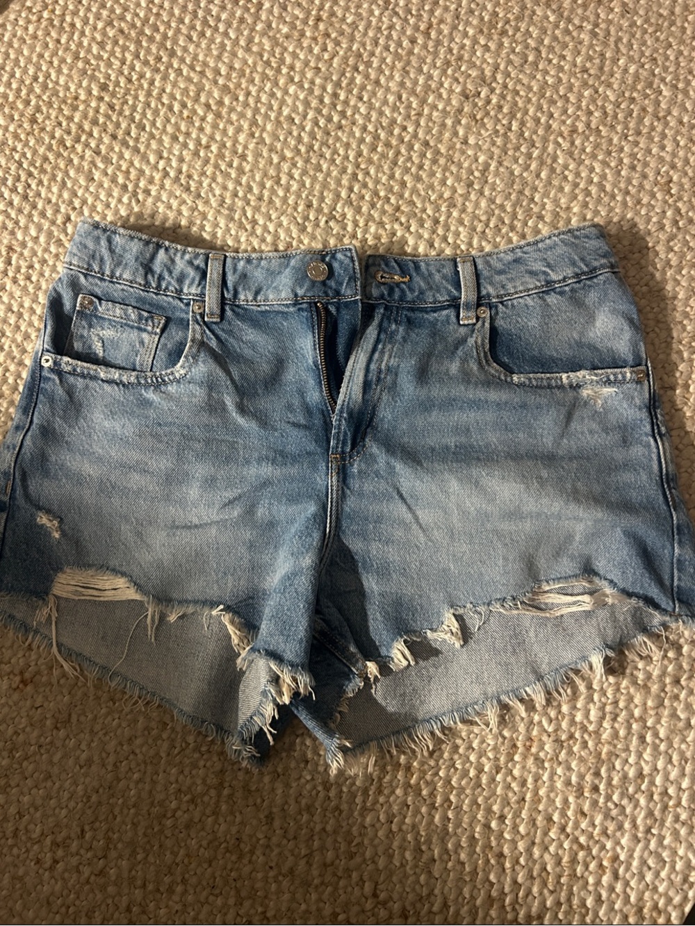 Garage Light Blue Distressed Denim Shorts